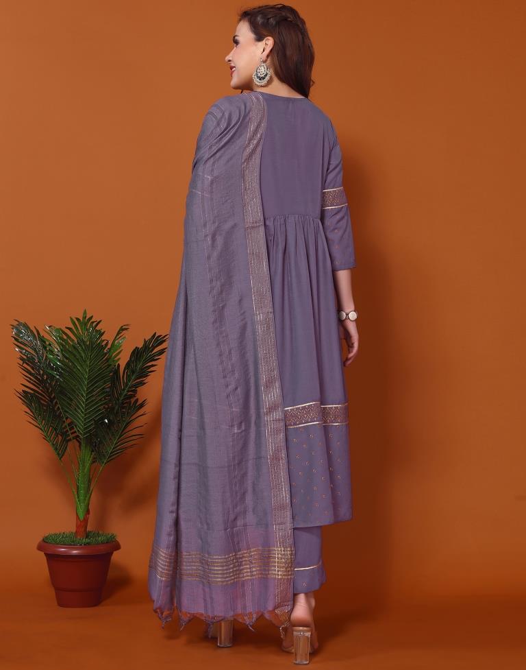 Purple Printed Flared Kurta Kurti With Pant And Dupatta | Leemboodi