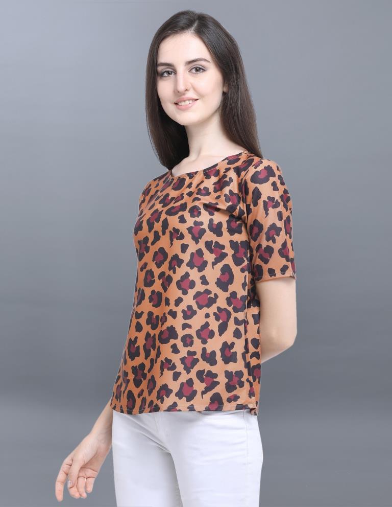 Bedazzling Brown Coloured Printed Crepe Tops | Sudathi