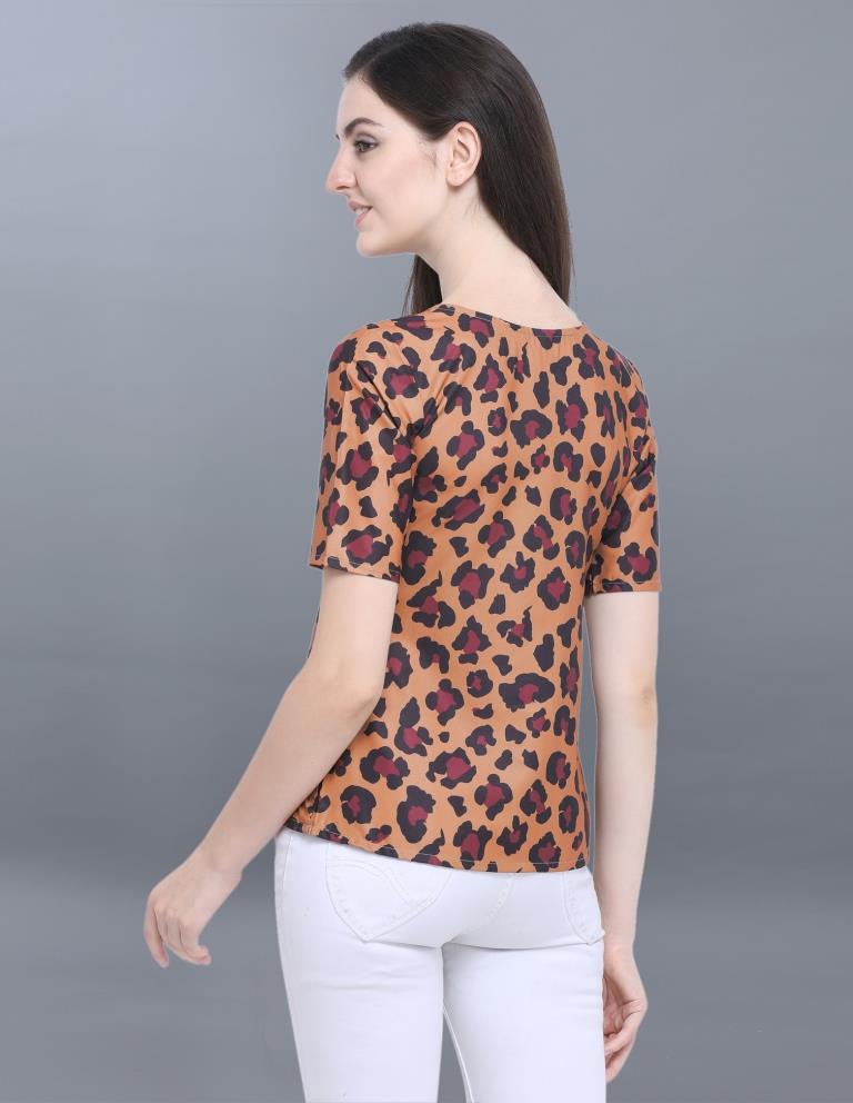 Bedazzling Brown Coloured Printed Crepe Tops | Sudathi