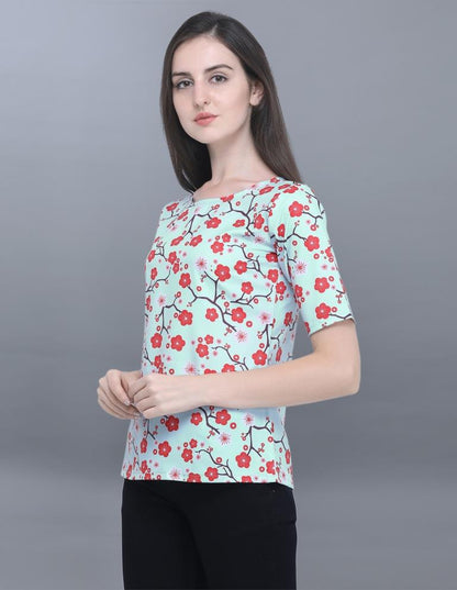 Sea Green Coloured Printed Crepe Tops | Sudathi