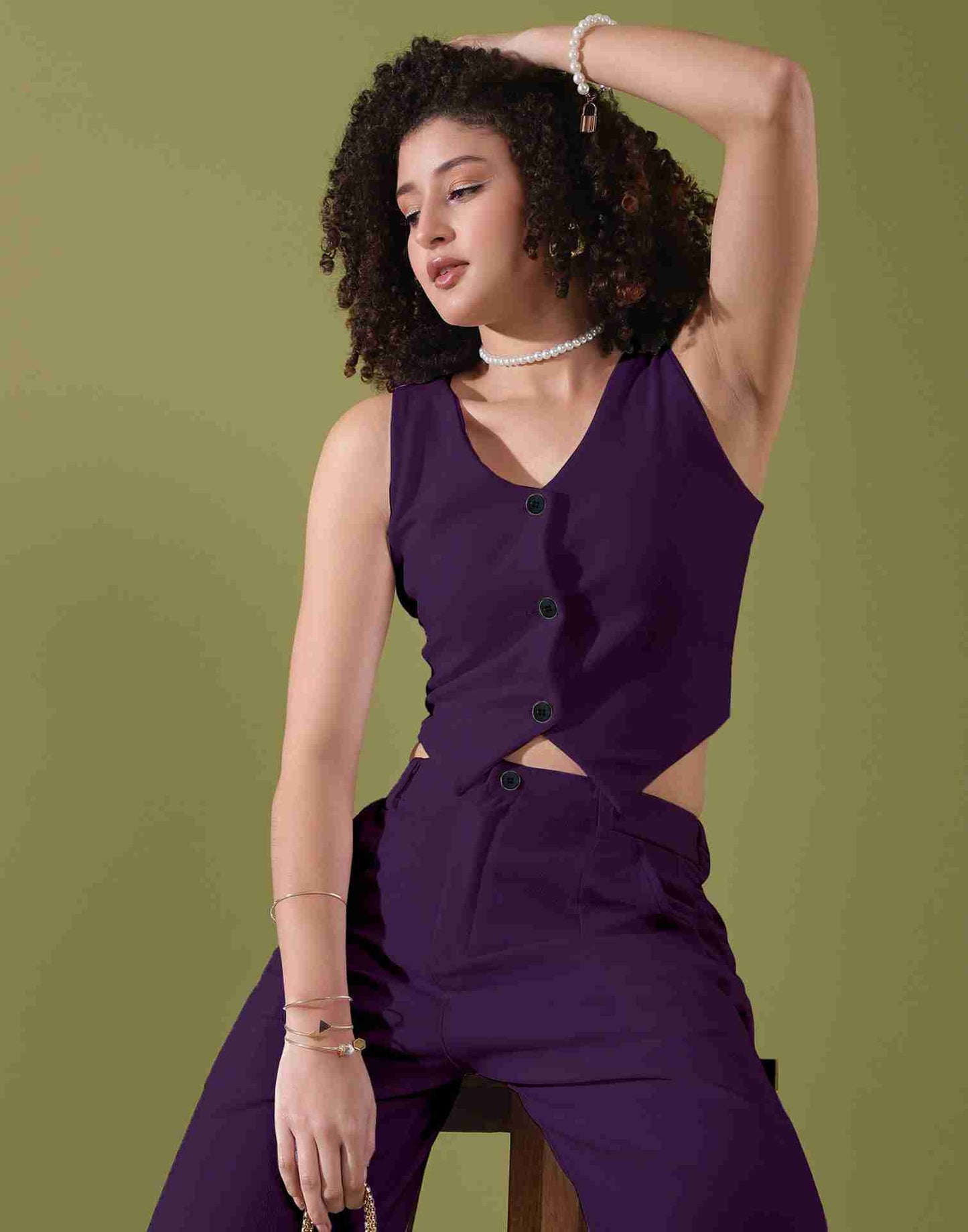 Purple Lycra Plain Co-ord Set