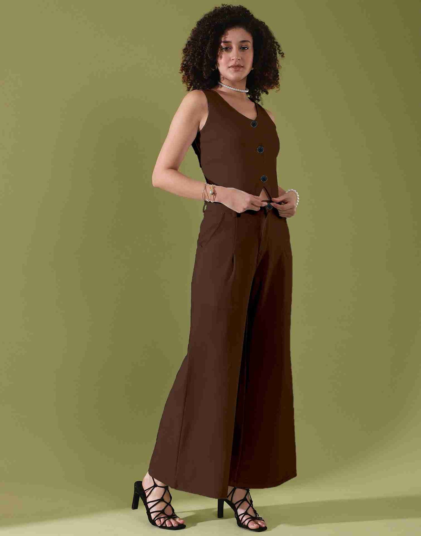 Brown Lycra Plain Co-ord Set