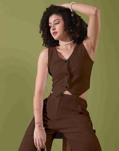 Brown Lycra Plain Co-ord Set