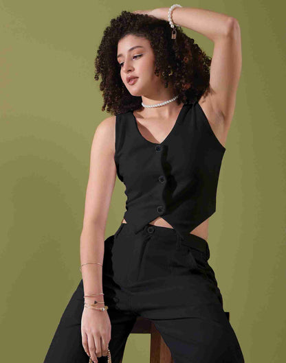 Black Lycra Plain Co-ord Set