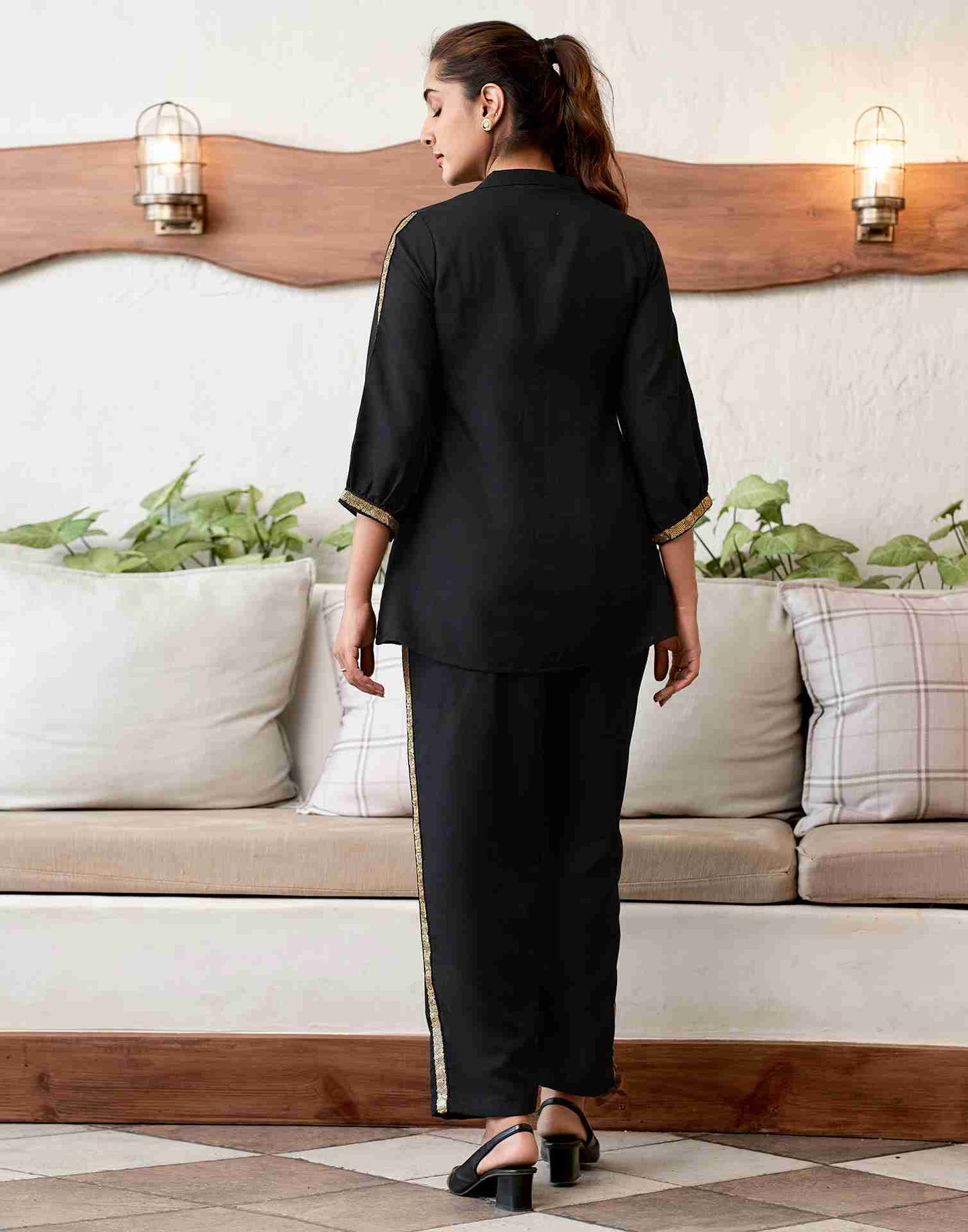 Black Rayon Plain Co-ord Set