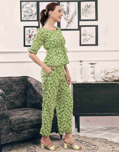 Pista Green Georgette Printed Co-ord Set