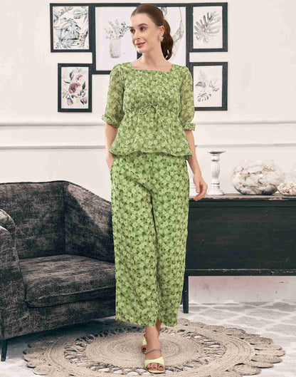 Pista Green Georgette Printed Co-ord Set