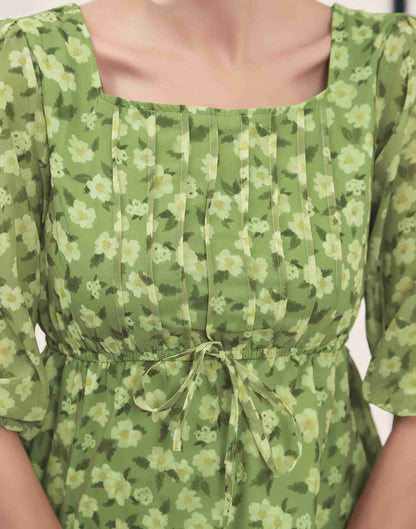 Pista Green Georgette Printed Co-ord Set