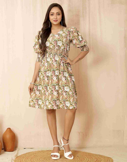 White Polyester Printed Dress