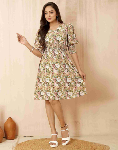 White Polyester Printed Dress