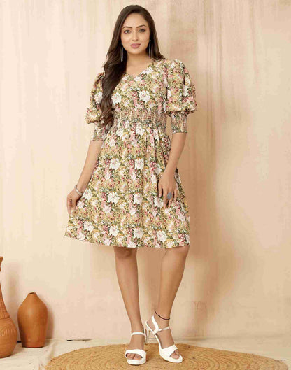 White Polyester Printed Dress