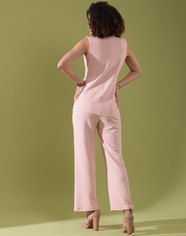 Light Pink Lycra Plain Co-ords Set