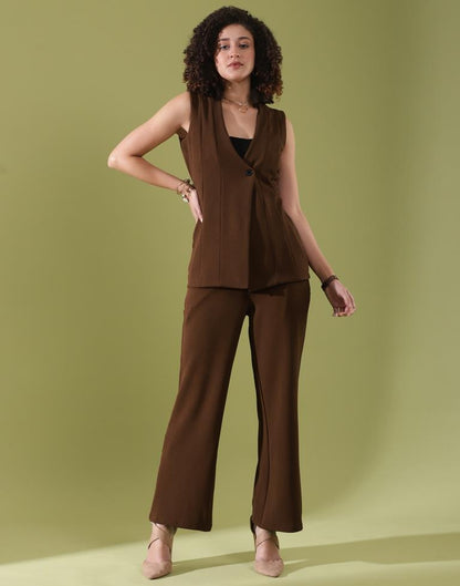 Brown Lycra Plain Co-ords Set