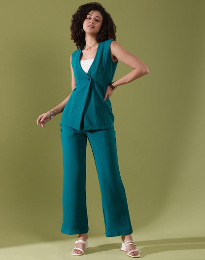 Teal Blue Lycra Plain Co-ords Set