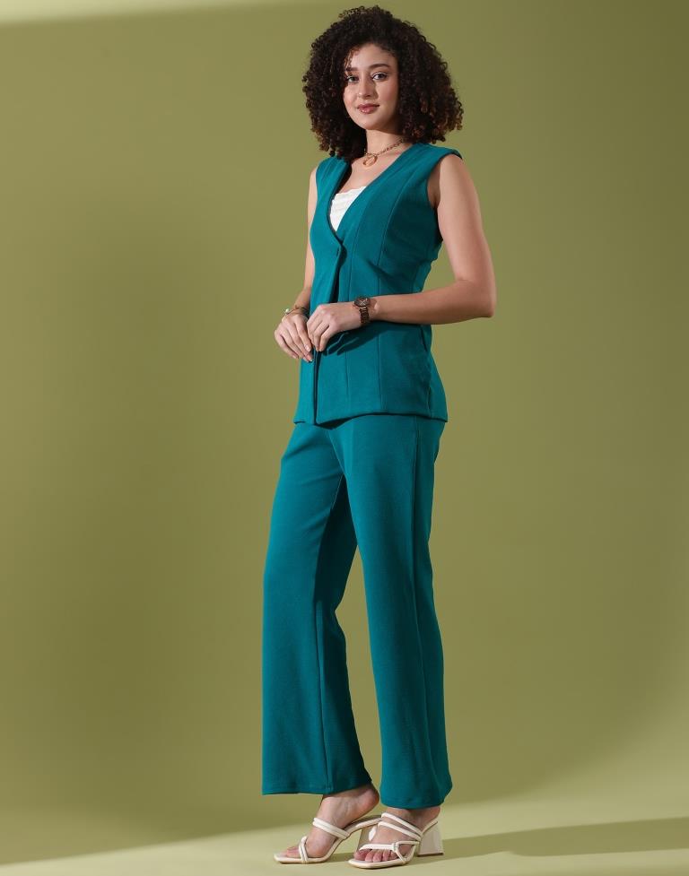 Teal Blue Lycra Plain Co-ords Set