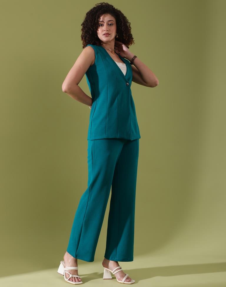 Teal Blue Lycra Plain Co-ords Set