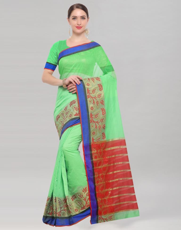Green Coloured Chanderi Silk Golden Patta Partywear Saree | Sudathi