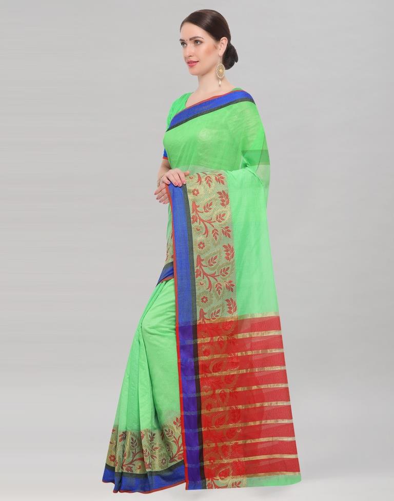Green Coloured Chanderi Silk Golden Patta Partywear Saree | Sudathi