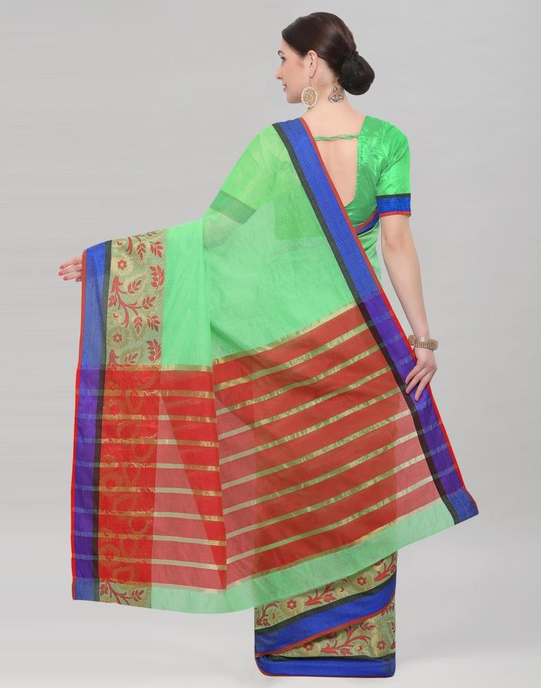 Green Coloured Chanderi Silk Golden Patta Partywear Saree | Sudathi