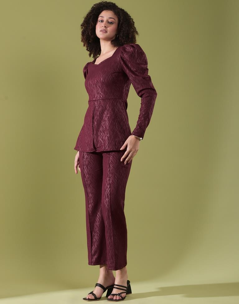 Maroon Lycra Plain Co-ords Set