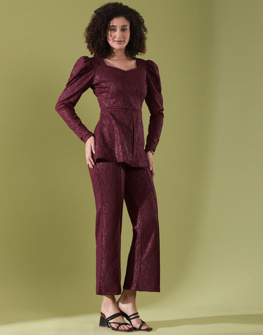 Maroon Lycra Plain Co-ords Set