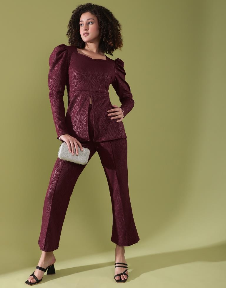 Maroon Lycra Plain Co-ords Set