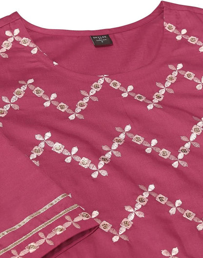 Redish Pink Chinnon Embroidery Sharara Suit Kurti With Pant And Dupatta | Leemboodi