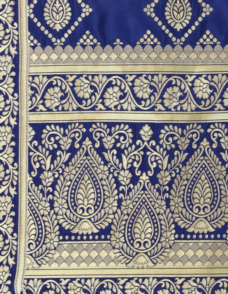 Contemporary Navy Blue Coloured Poly Silk Jacquard Banarasi Dupatta | Sudathi