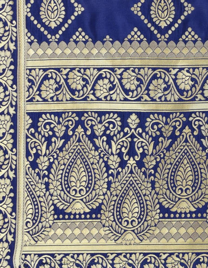Contemporary Navy Blue Coloured Poly Silk Jacquard Banarasi Dupatta | Sudathi