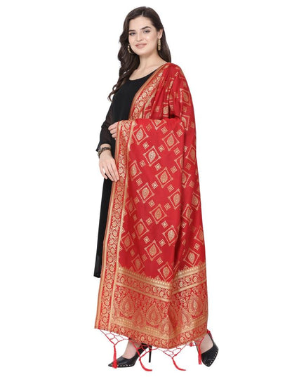 Enticing Red Coloured Poly Silk Jacquard Banarasi Dupatta | Sudathi