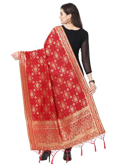 Enticing Red Coloured Poly Silk Jacquard Banarasi Dupatta | Sudathi
