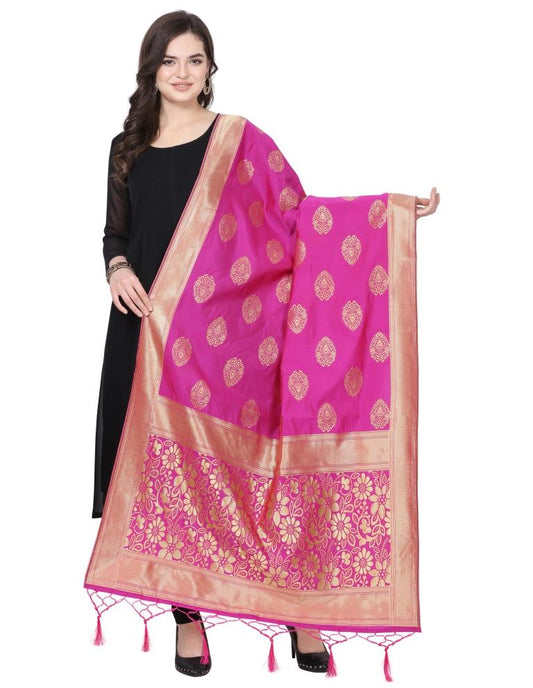 Enchanting Pink Coloured Poly Silk Jacquard Banarasi Dupatta | Sudathi