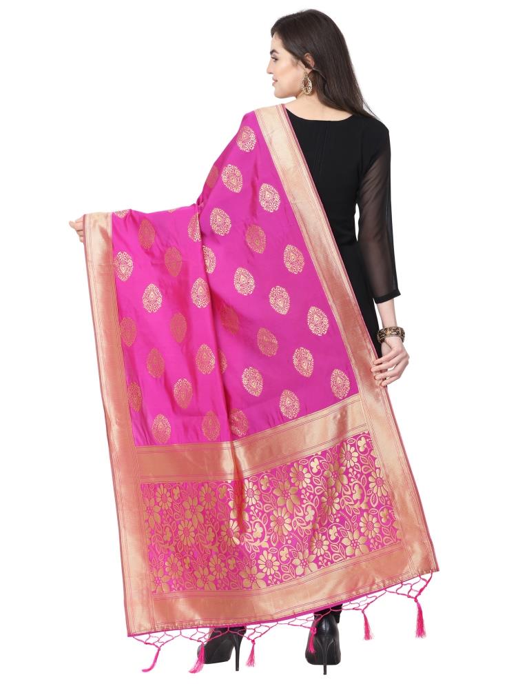 Enchanting Pink Coloured Poly Silk Jacquard Banarasi Dupatta | Sudathi
