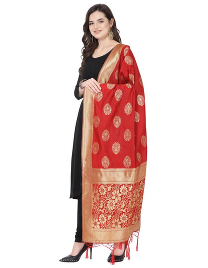 Ethereal Red Coloured Poly Silk Jacquard Banarasi Dupatta | Sudathi