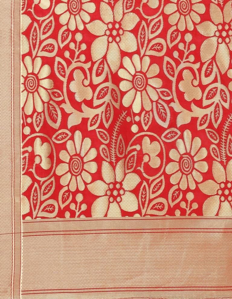 Ethereal Red Coloured Poly Silk Jacquard Banarasi Dupatta | Sudathi