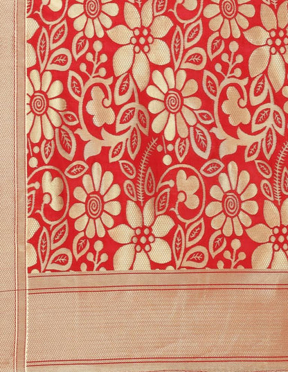 Ethereal Red Coloured Poly Silk Jacquard Banarasi Dupatta | Sudathi