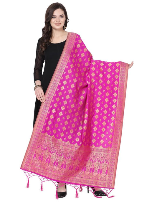 Applaudable Pink Coloured Poly Silk Jacquard Banarasi Dupatta | Sudathi