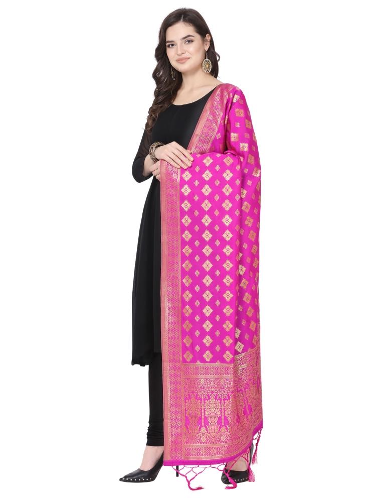 Applaudable Pink Coloured Poly Silk Jacquard Banarasi Dupatta | Sudathi