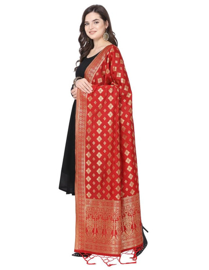 Precious Red Coloured Poly Silk Jacquard Banarasi Dupatta | Sudathi