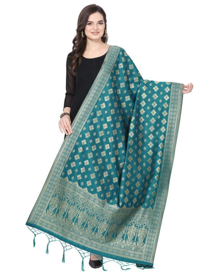 Imperial Turquoise Coloured Poly Silk Jacquard Banarasi Dupatta | Sudathi