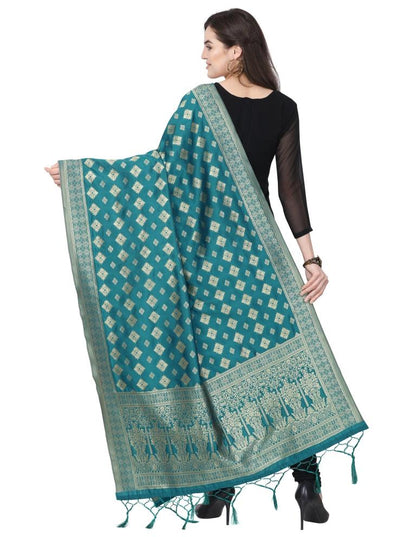 Imperial Turquoise Coloured Poly Silk Jacquard Banarasi Dupatta | Sudathi