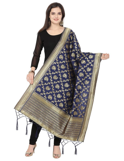 Enchanting Navy Blue Coloured Poly Silk Jacquard Banarasi Dupatta | Sudathi