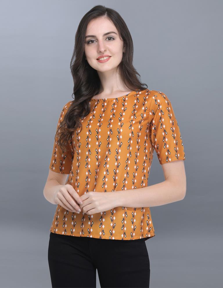 Fabulous Yellow Coloured Printed Crepe Tops | Sudathi