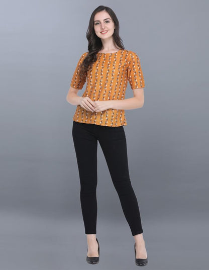 Fabulous Yellow Coloured Printed Crepe Tops | Sudathi