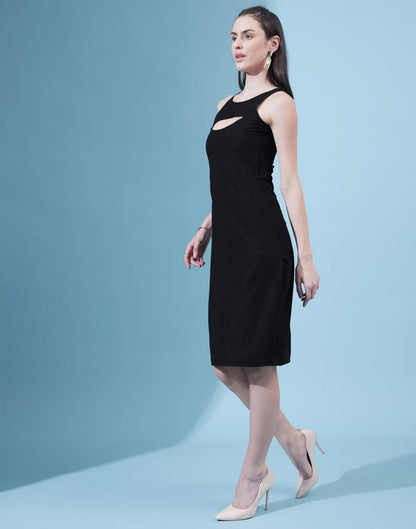 Black Cotton Plain Bodycon Dress