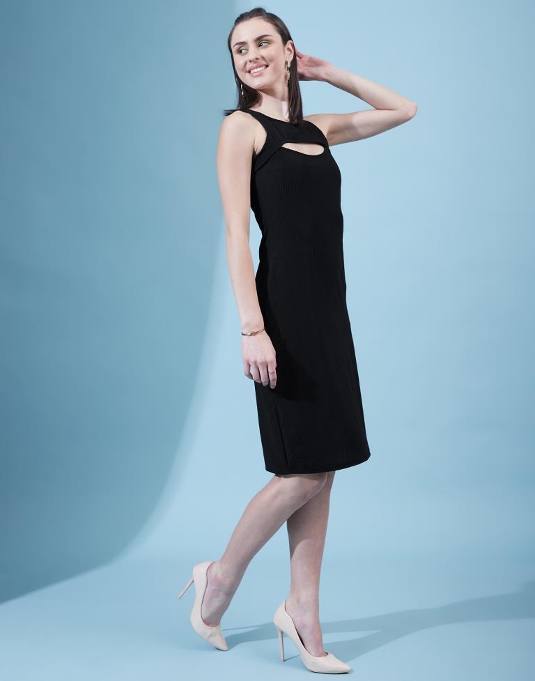 Black Cotton Plain Bodycon Dress