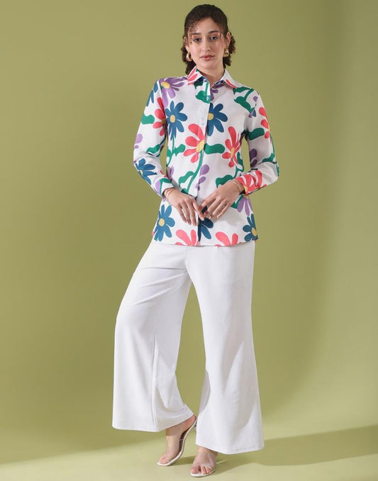 White Cotton Printed Shirt