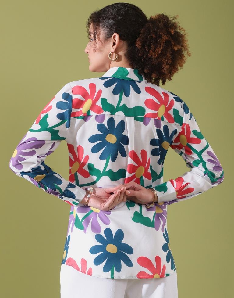 White Cotton Printed Shirt