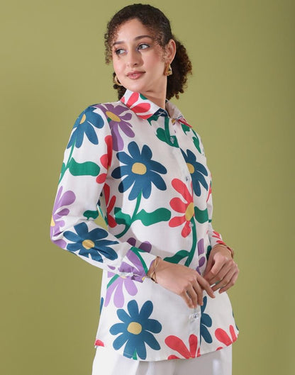 White Cotton Printed Shirt