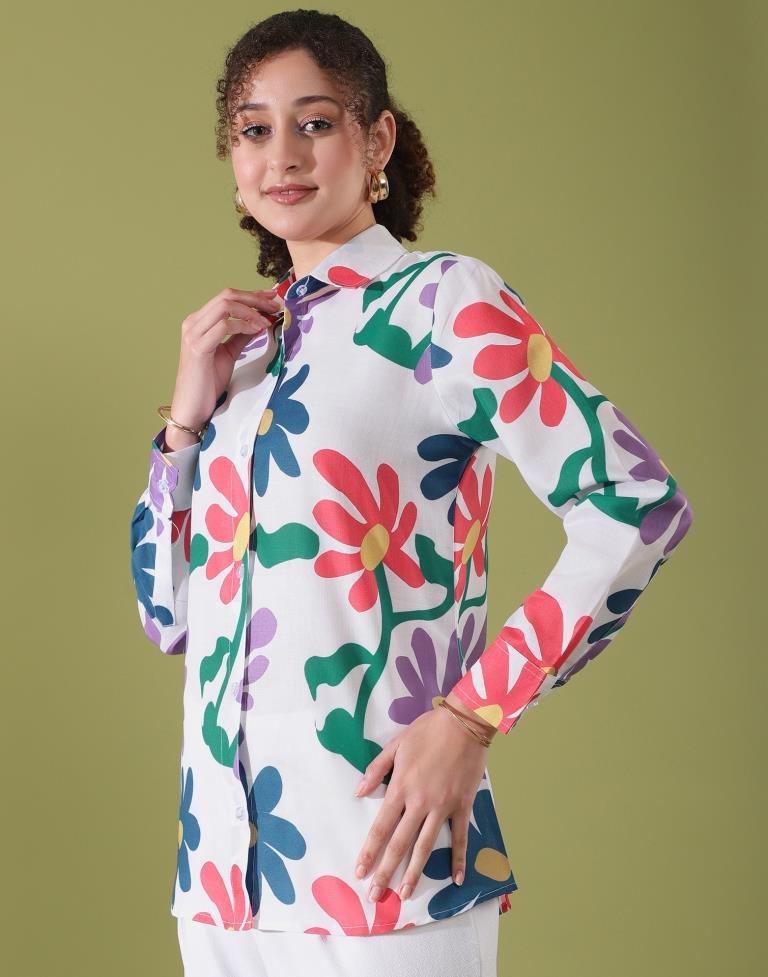 White Cotton Printed Shirt